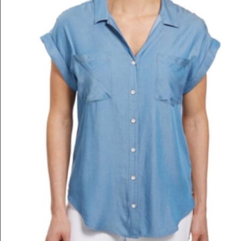 Jachs Girlfriend Chambray SS Top, Cap Sleeve